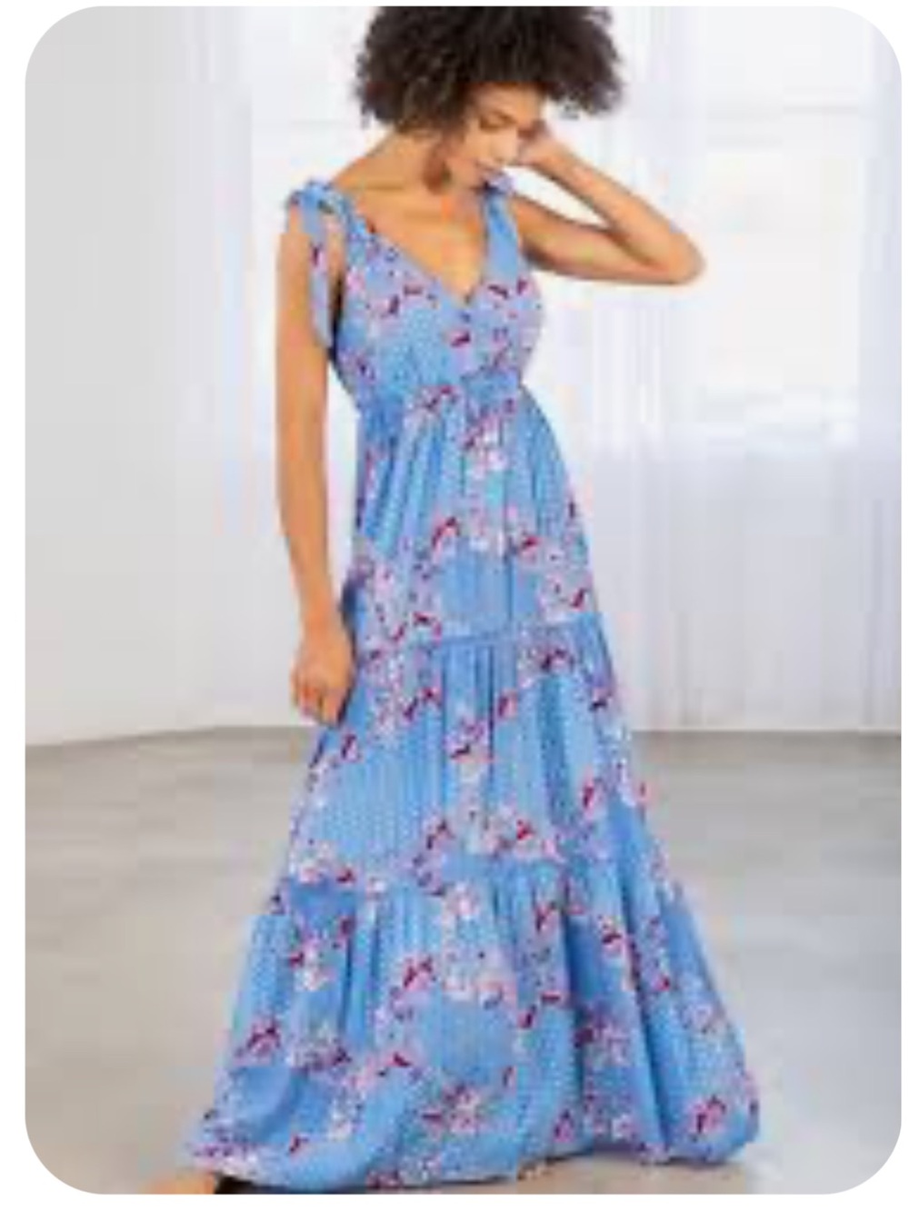 lovestitch Sky Blue Floral Tie-Strap Maxi Dress